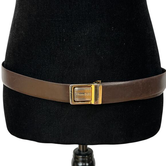 Vintage Christian Dior Leather Belt Black Brown Reversible Men's Size 36 - Picture 3 of 11